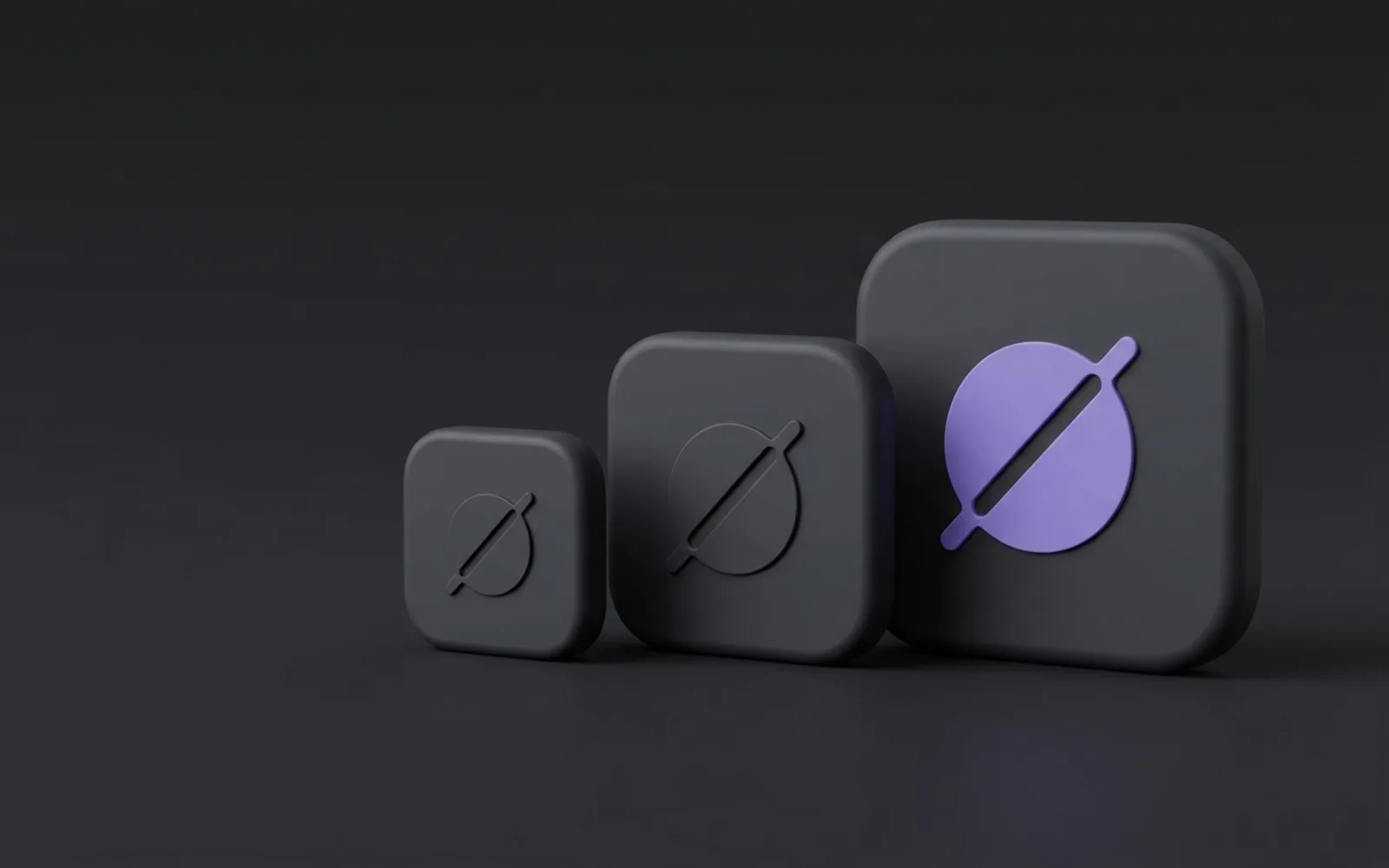 Three rounded tiles from smallest to largest, with a purple mark on the largest one